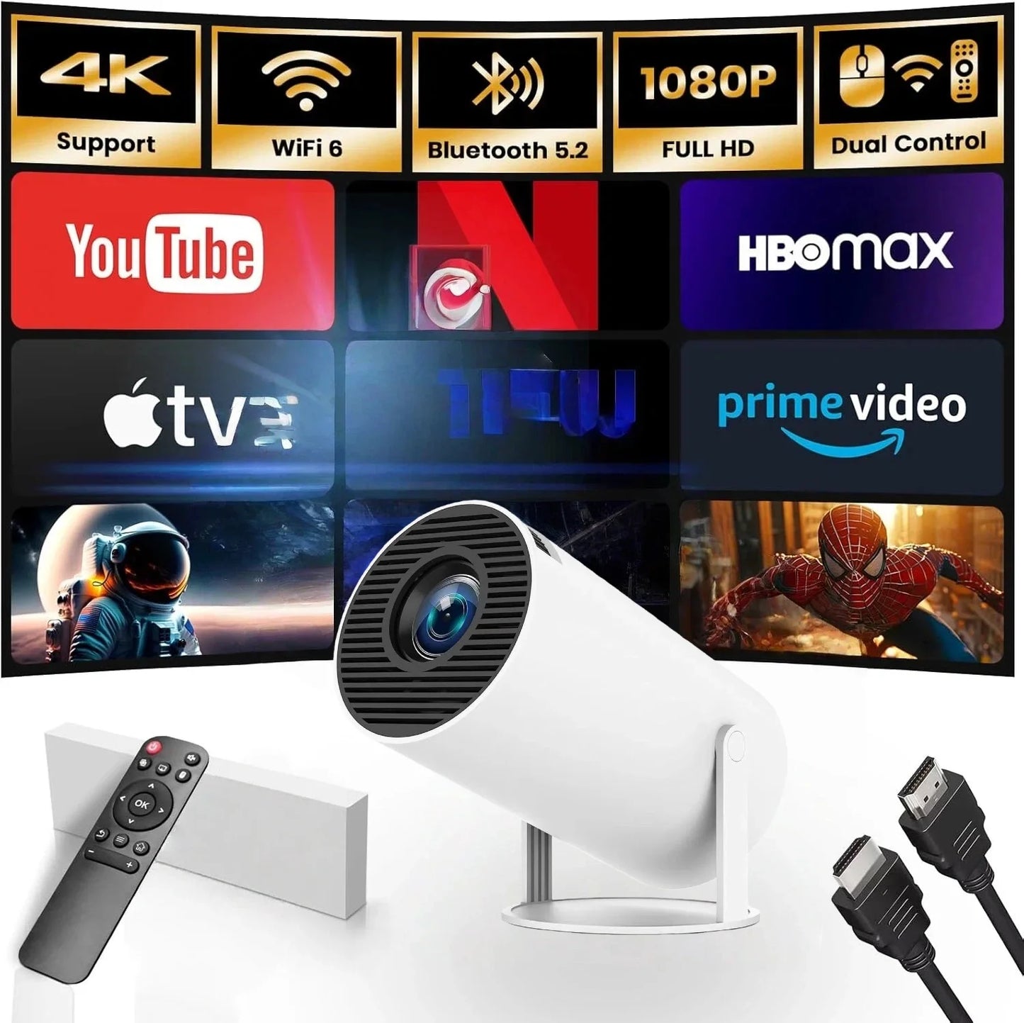 4K Smart Projector with Android 11 – WiFi 6 & BT 5.0